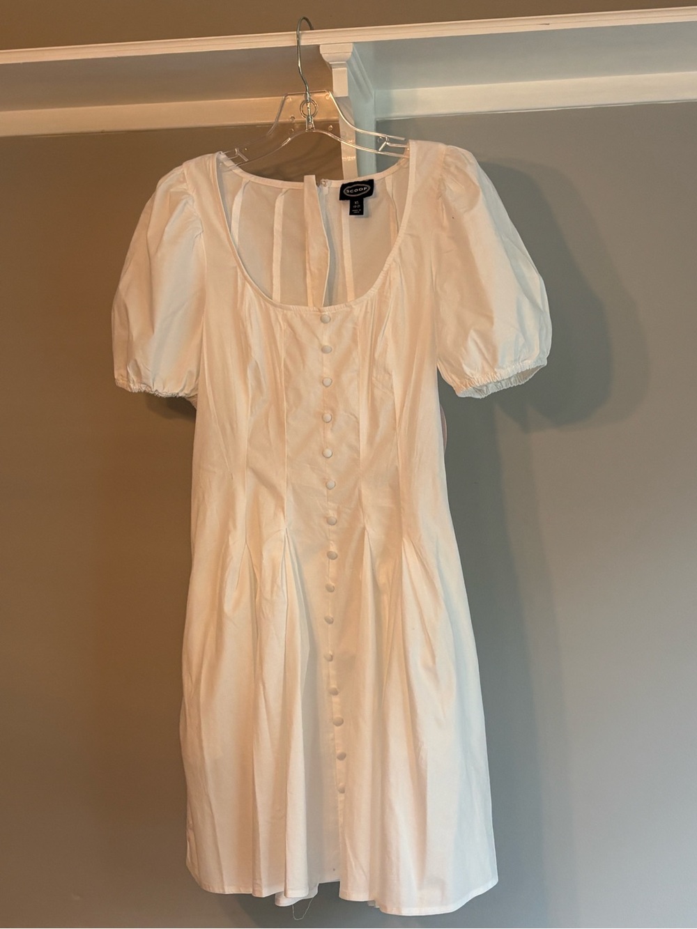 Romantic White Puff-Sleeve Button-Front Mini Dress